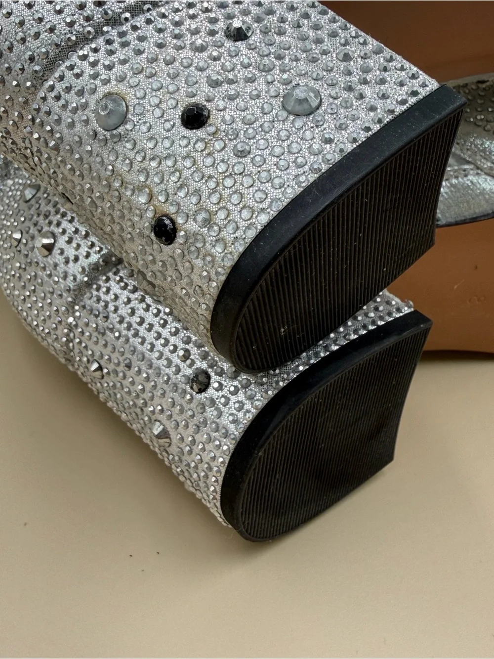 Sparkly Rhinestone Bridal Ankle Boots Size 8 Block Heel Wedding Party